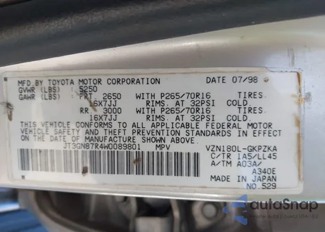 1998 Toyota 4Runner Sr5 V6 Limited from USA, damaged, VIN JT3GN87R4W0089801